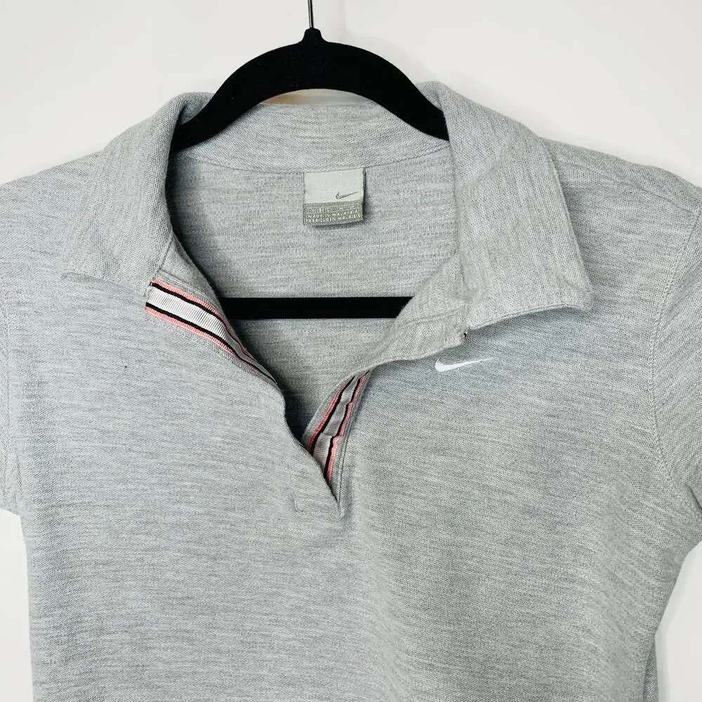 Nike Light Gray Cropped Polo Shirt Sz Medium